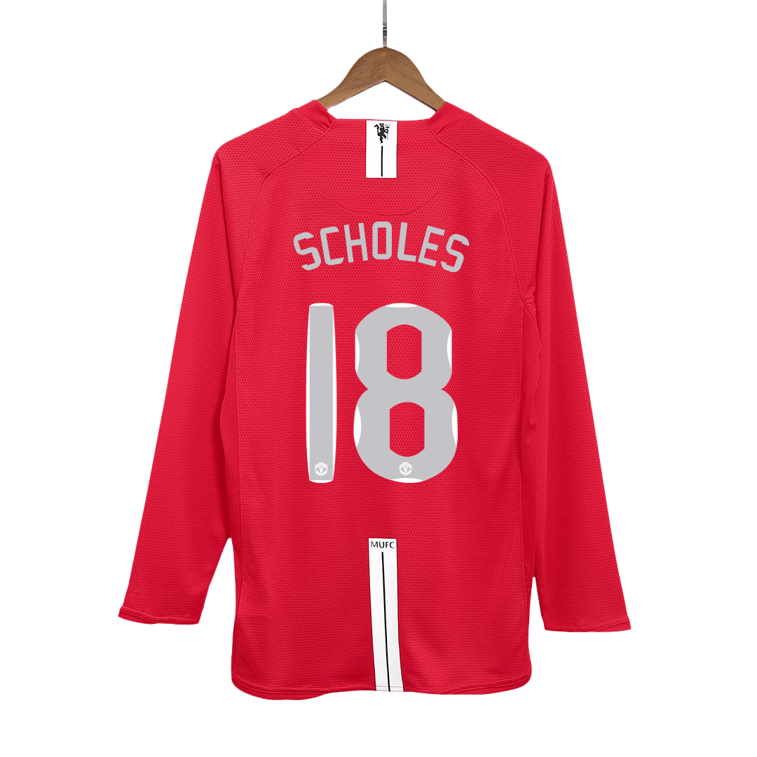 Domácí Retro Dres Manchester United 2007/08 Long Sleeve SCHOLES #18 - UCL Final