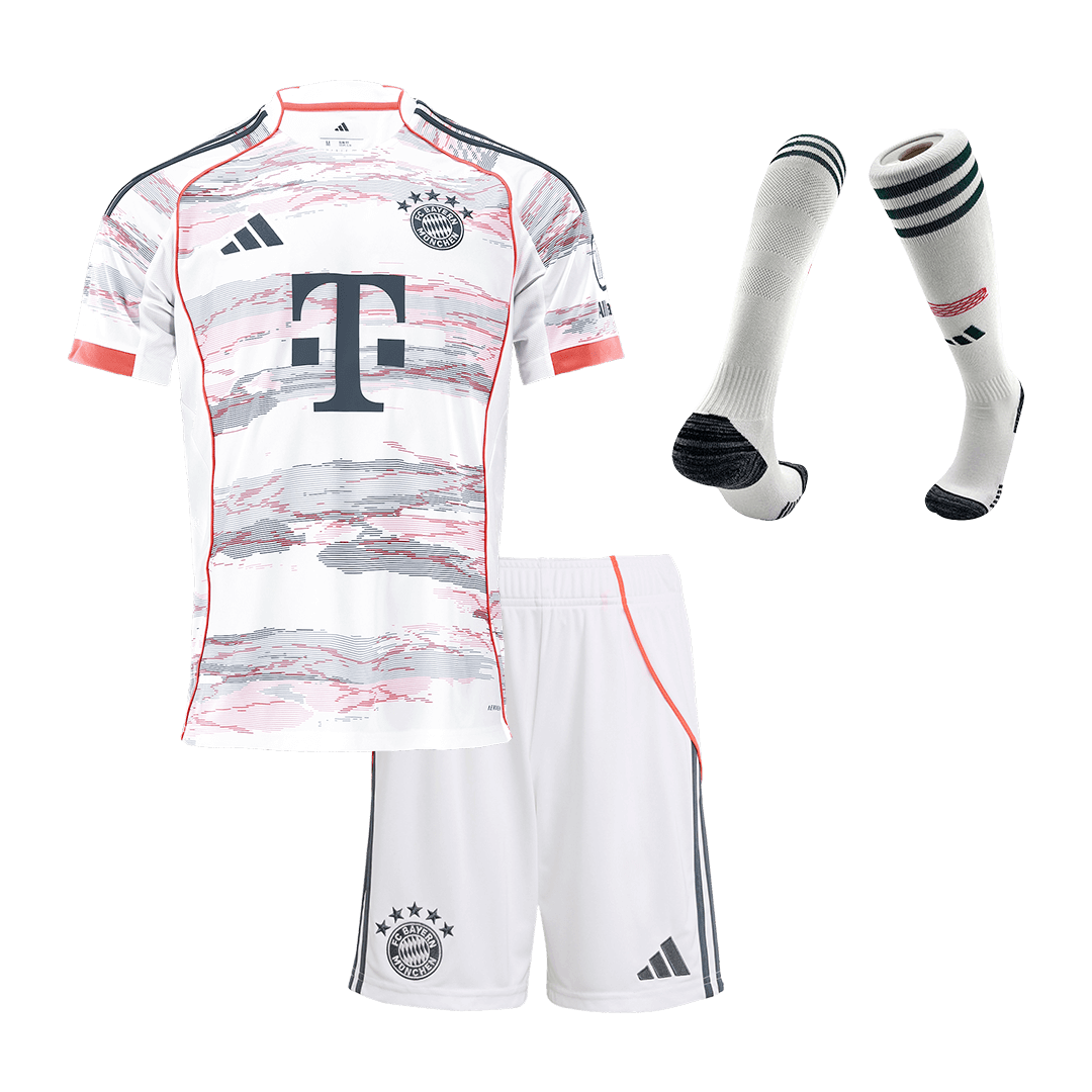 Kid's Bayern Munich Away Soccer Jersey Kit(Jersey+Shorts+Socks) 2025/26 White
