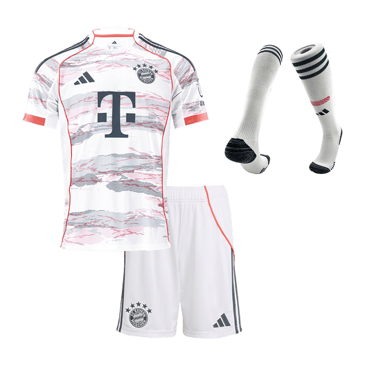 Kid's Bayern Munich Away Soccer Jersey Kit(Jersey+Shorts+Socks) 2025/26 White