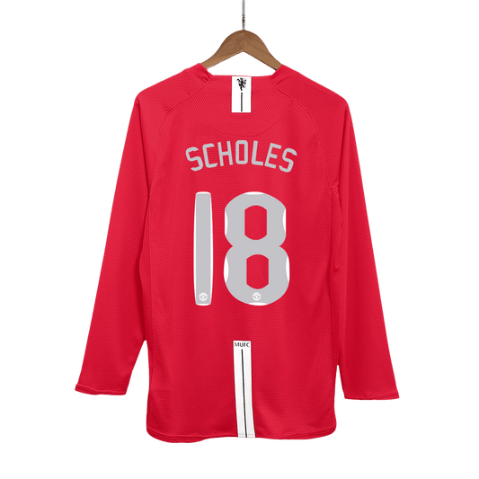 Domácí Retro Dres Manchester United 2007/08 Long Sleeve SCHOLES #18 - UCL Final